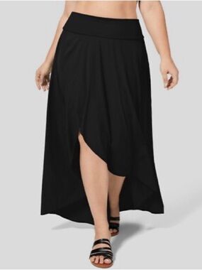 HALARA Black High-Low Maxi Skirt with Front Wrap